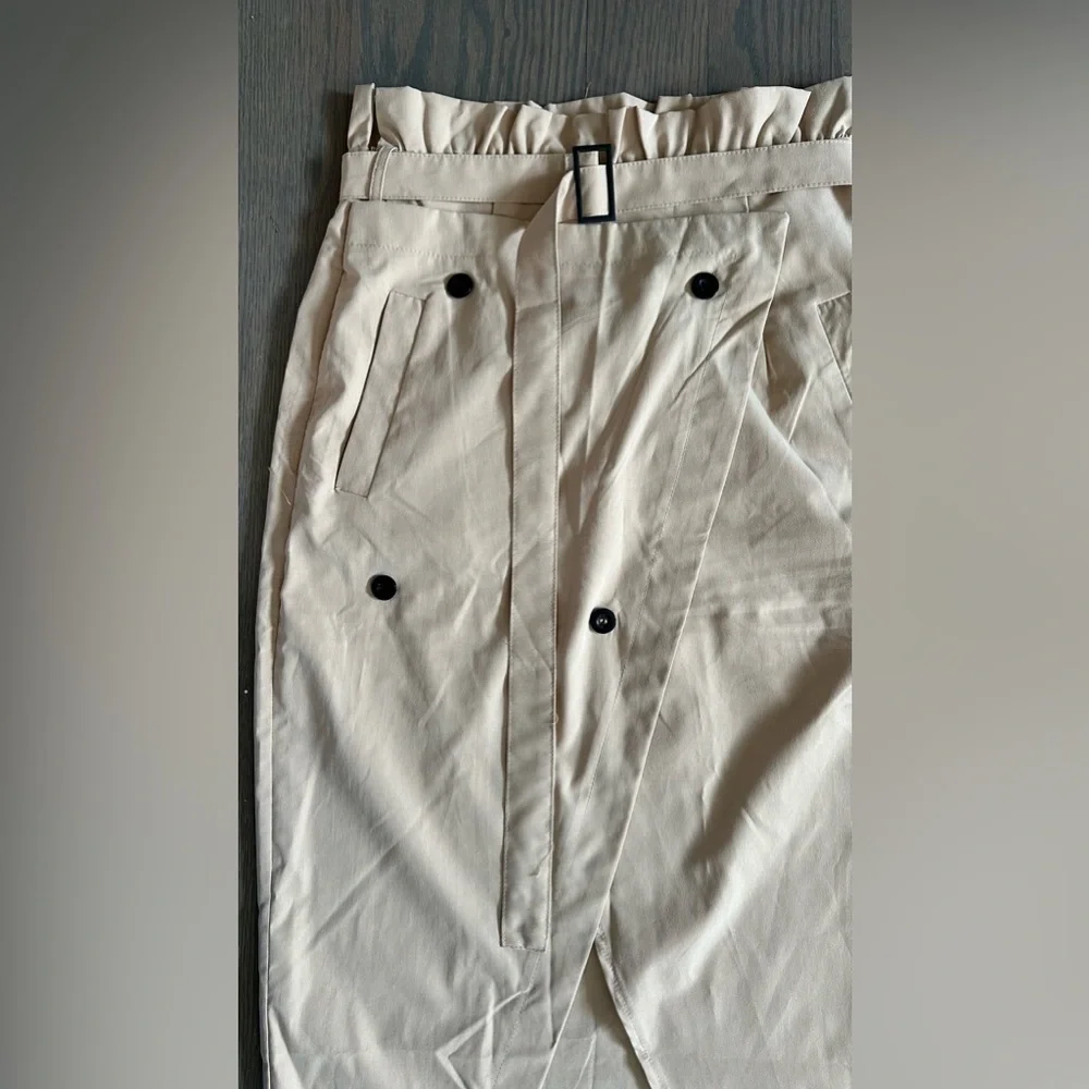 Double Breasted Belted Split Hem Skirt